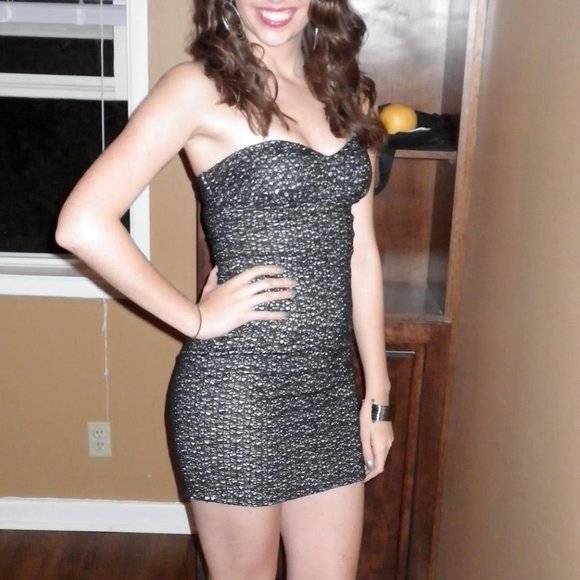 Black & White Lace Bodycon Strapless Mini Dress XS - Picture 2 of 4